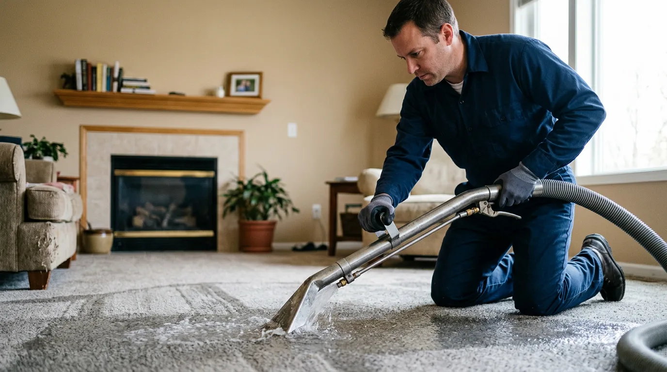 Water damage restoration technician working near North Prairie, WI